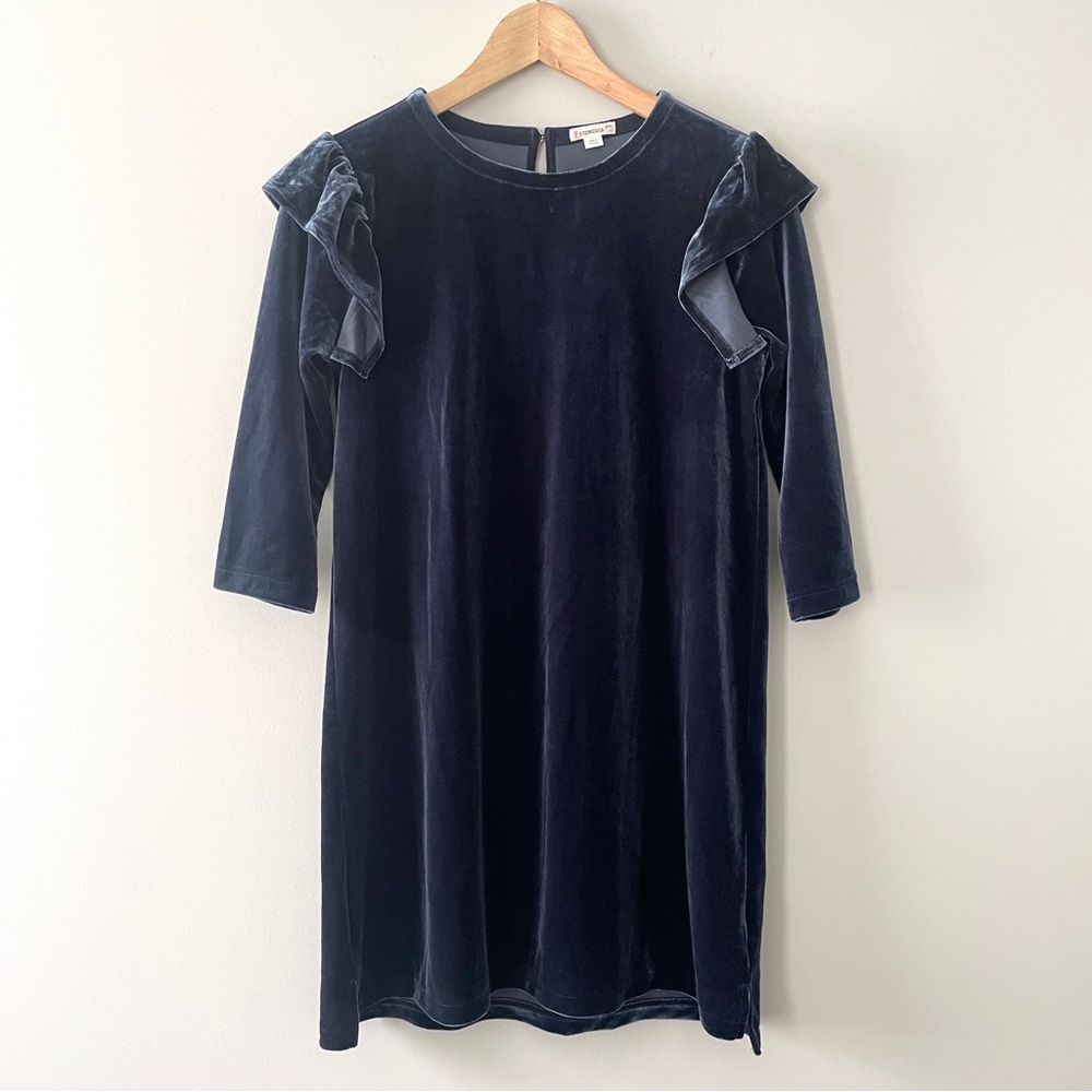Crewcuts by J. Crew Erin Navy Blue Velvet Long Sleeve Ruffle Dress Size 14